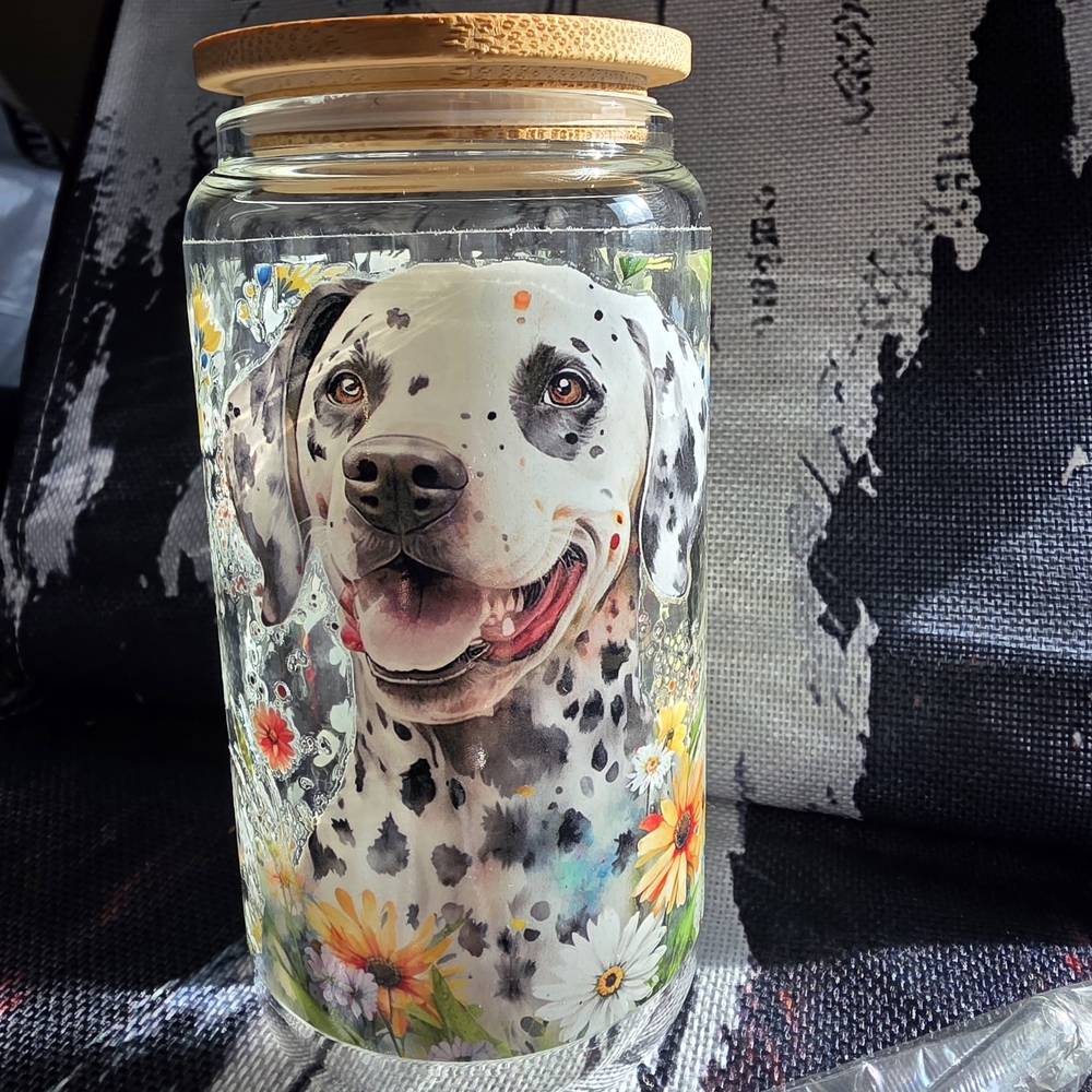 Floral Dalmatian Glass Jar with Bamboo Lid